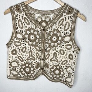 Davy Cream Crochet Flower Vest‎ Cottagecore Boho Coastal Cowgirl Womens One Size